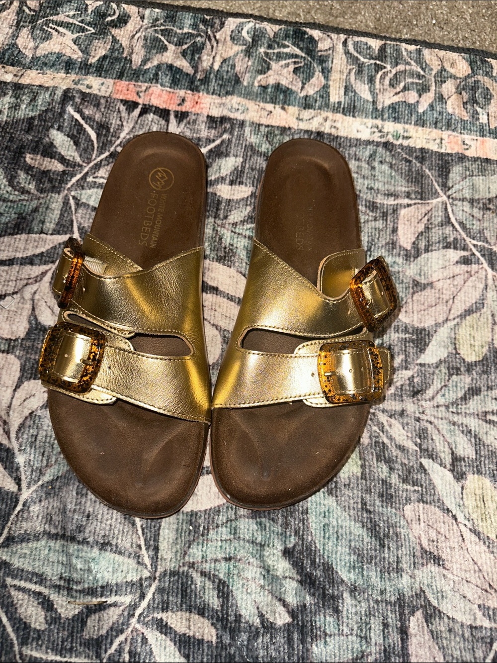 Metallic Gold Double-Buckle Slide Sandals